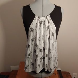 Alfani Petite black tank with fly away giraffe top